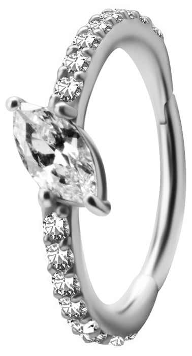 SS 316 HINGED RING SET W. MARQUISE ZIRCONIA 1,2x12mm WH