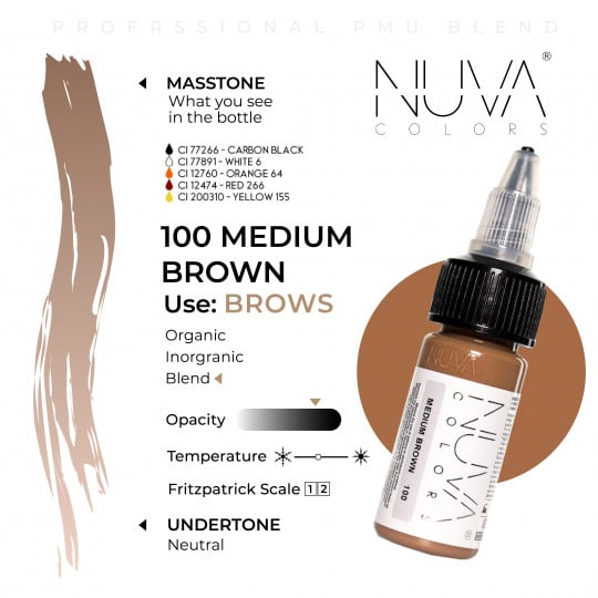 Nuva Colors PMU Pigment - 100 Medium Brown (15 ml)