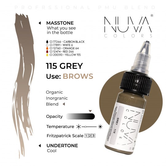 Nuva Colors PMU Pigment - 115 Grey (15 ml)