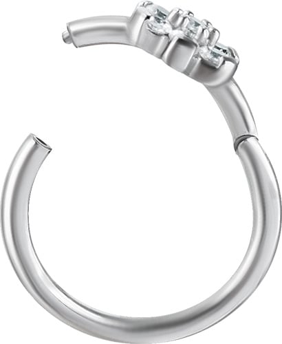 SS 316 FLOWER HINGED RING SET W. ZIRCONIA (SIDE FACING)