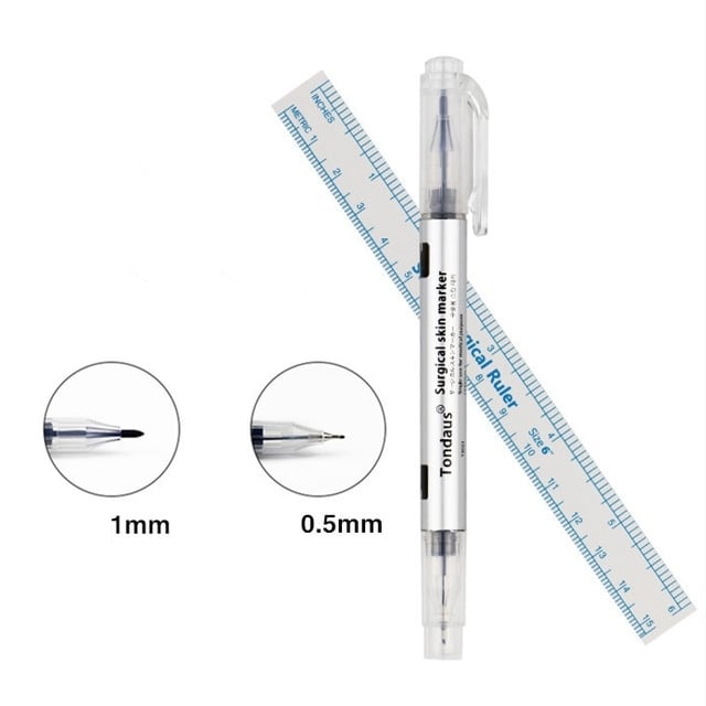 Chirurgischer Stift mit Doppelspitze und Lineal