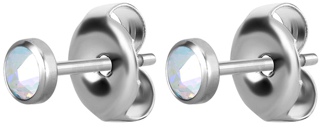 SS 316 FLAT JEWELLED DISC EAR STUDS (PAIR) 3mm