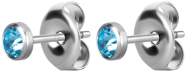 SS 316 FLAT JEWELLED DISC EAR STUDS (PAIR) 3mm