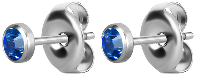 SS 316 FLAT JEWELLED DISC EAR STUDS (PAIR) 3mm
