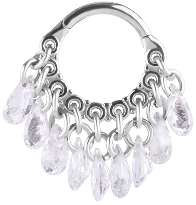 SS 316 HINGED RING WITH PEAR SHAPE STONE DANGLES 1,2x8mm WH