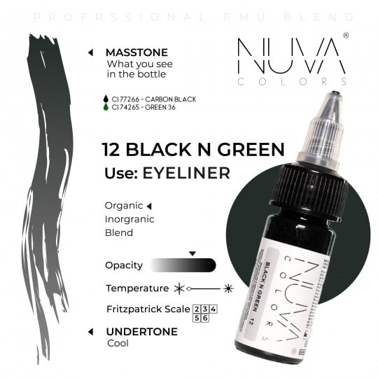 Nuva Colors PMU Pigment - 12 Black n Green (15 ml)