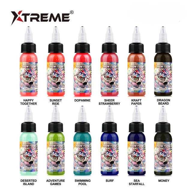 XTreme Ink Tattoofarbe - Meow Meow Cartoon Set (12 x 120 ml)