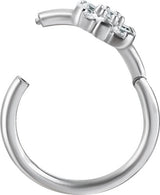 SS 316 FLOWER HINGED RING SET W. ZIRCONIA (SIDE FACING)