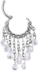 SS 316 HINGED RING WITH PEAR SHAPE AND ROUND STONE DANGLES 1,2x8mm WH