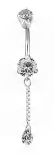 SS 316 MINI DOUBLE JEWEL BELLY BANANAS W/DANGLES 1,6x10mm model 03