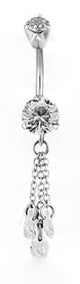 SS 316 MINI DOUBLE JEWEL BELLY BANANAS W/DANGLES 1,6x10mm model 05