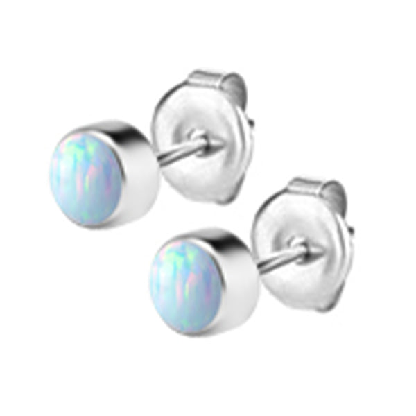 SS 316 OPAL DISC EAR STUDS (PAIR)