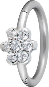 SS 316 FLOWER HINGED RING SET W. ZIRCONIA (SIDE FACING)
