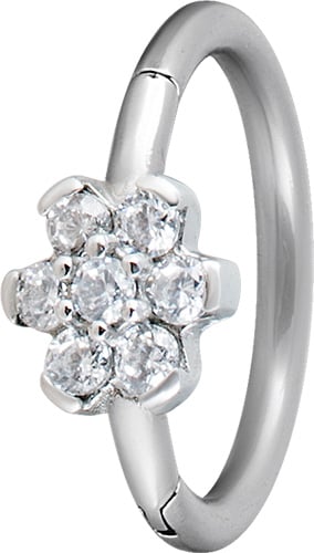 SS 316 FLOWER HINGED RING SET W. ZIRCONIA (SIDE FACING)