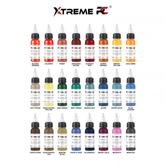 Xtreme Ink Tattoofarbe - 24 Farben Set (24 x 30 ml)