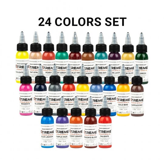 Xtreme Ink Tattoofarbe - 24 Farben Set (24 x 30 ml)