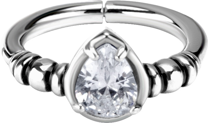 SS 316 HINGED RING SET W. TEARDROP ZIRCONIA