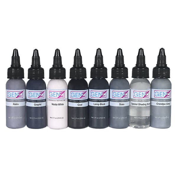 Intenze Ink Tattoofarbe REACH - Power Grey Set (8 x 30 ml)