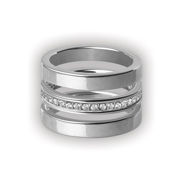 CUBIC JEWELLED STEEL TRIPLE RING