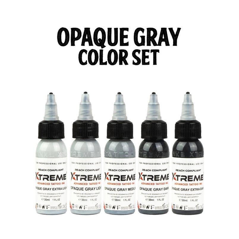 XTreme Ink Tattoofarbe - Opaque Gray Set (5 x 30 ml)