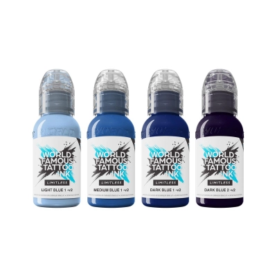 World Famous Limitless Tattoofarbe - Shades of Blue Collection Set (4 x 30 ml)