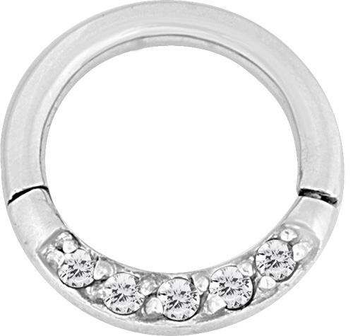 SS 316 HINGED RING SET W. ZIRCONIA (FRONT FACING)